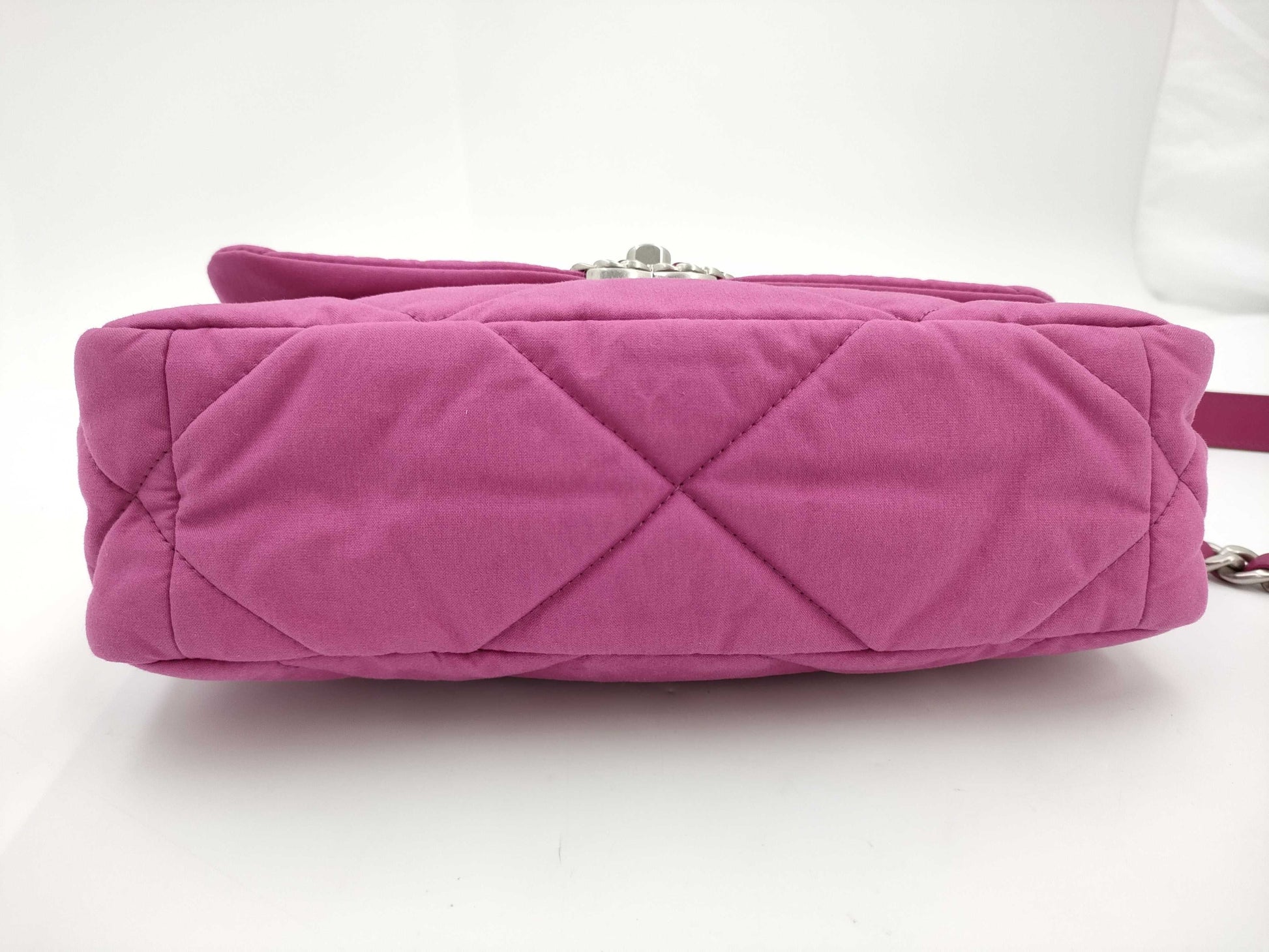 CHANEL 19 Satin 2-Way Chain Turnlock Shoulder Bag in Pink with Serial Number Plate