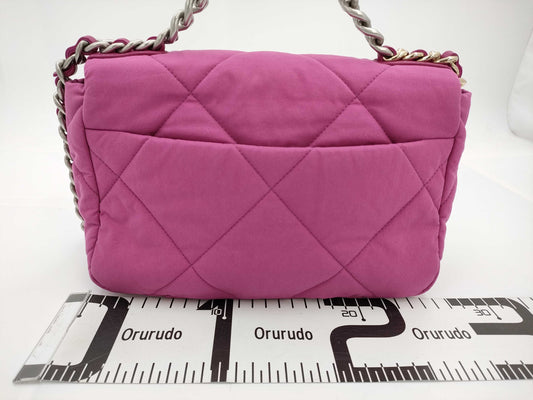 CHANEL 19 Satin 2-Way Chain Turnlock Shoulder Bag in Pink with Serial Number Plate