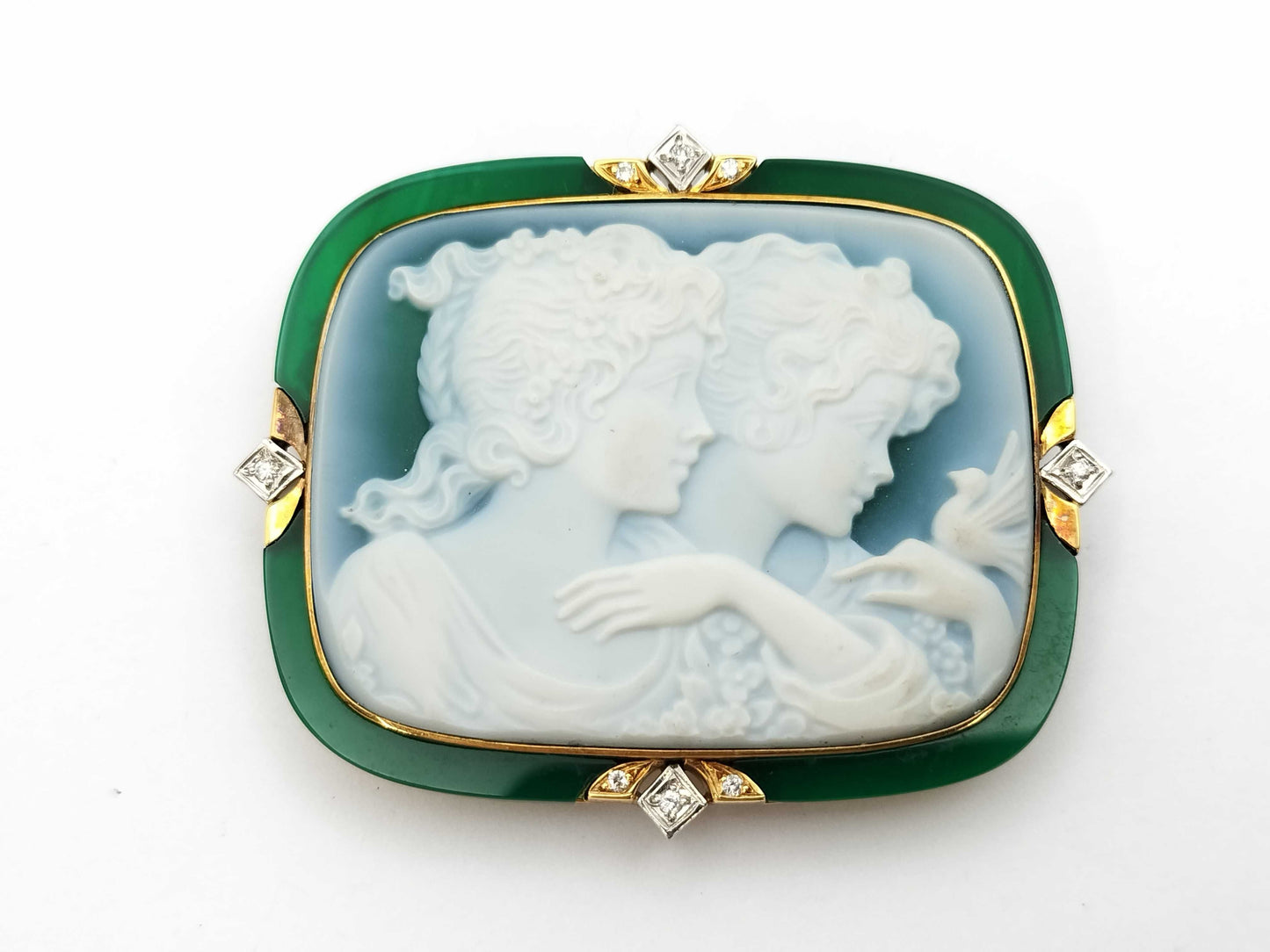 Colored Stone Agate D0.088ct K18/PT900 23.6g Brooch 