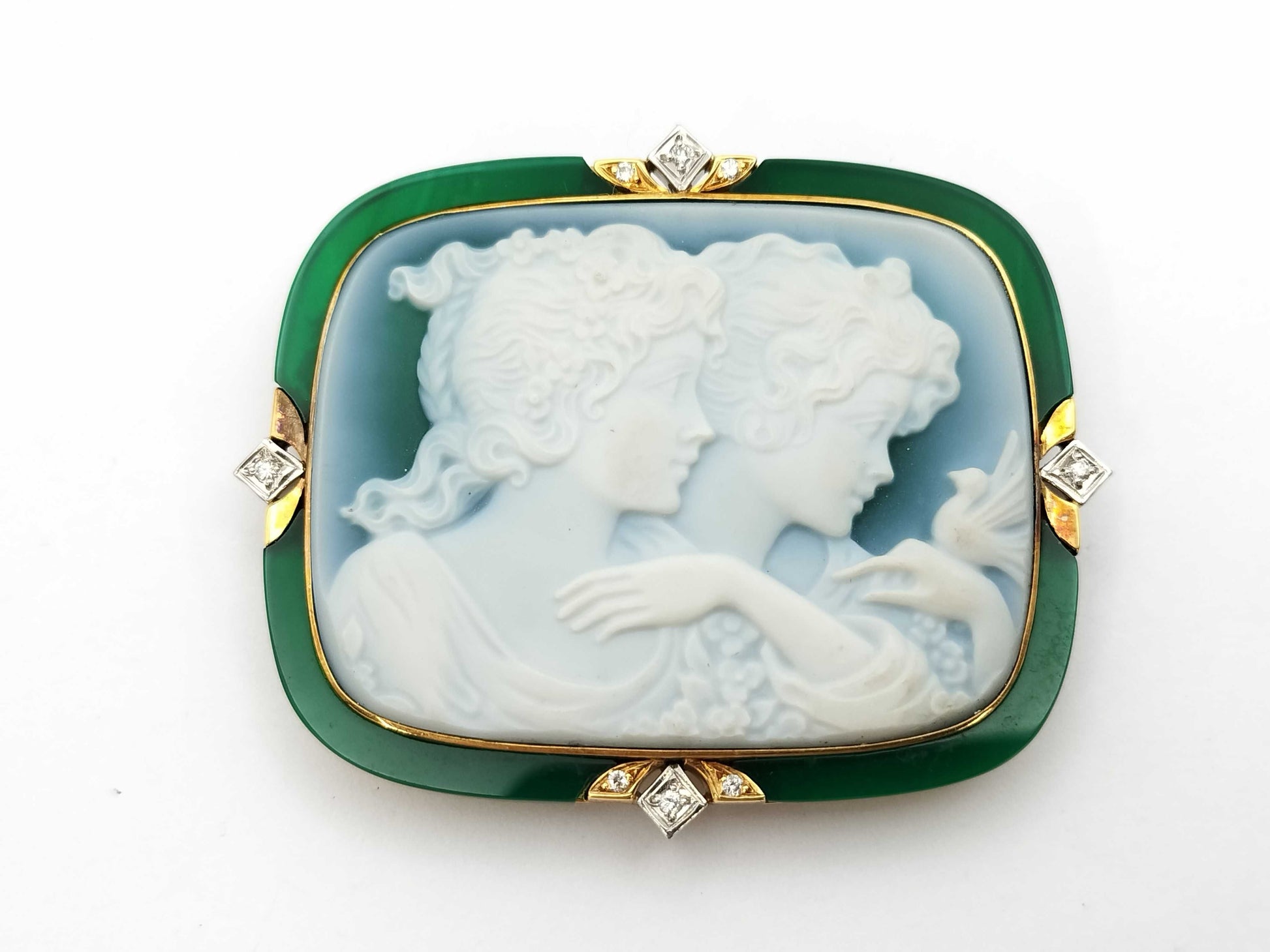 Colored Stone Agate D0.088ct K18/PT900 23.6g Brooch 