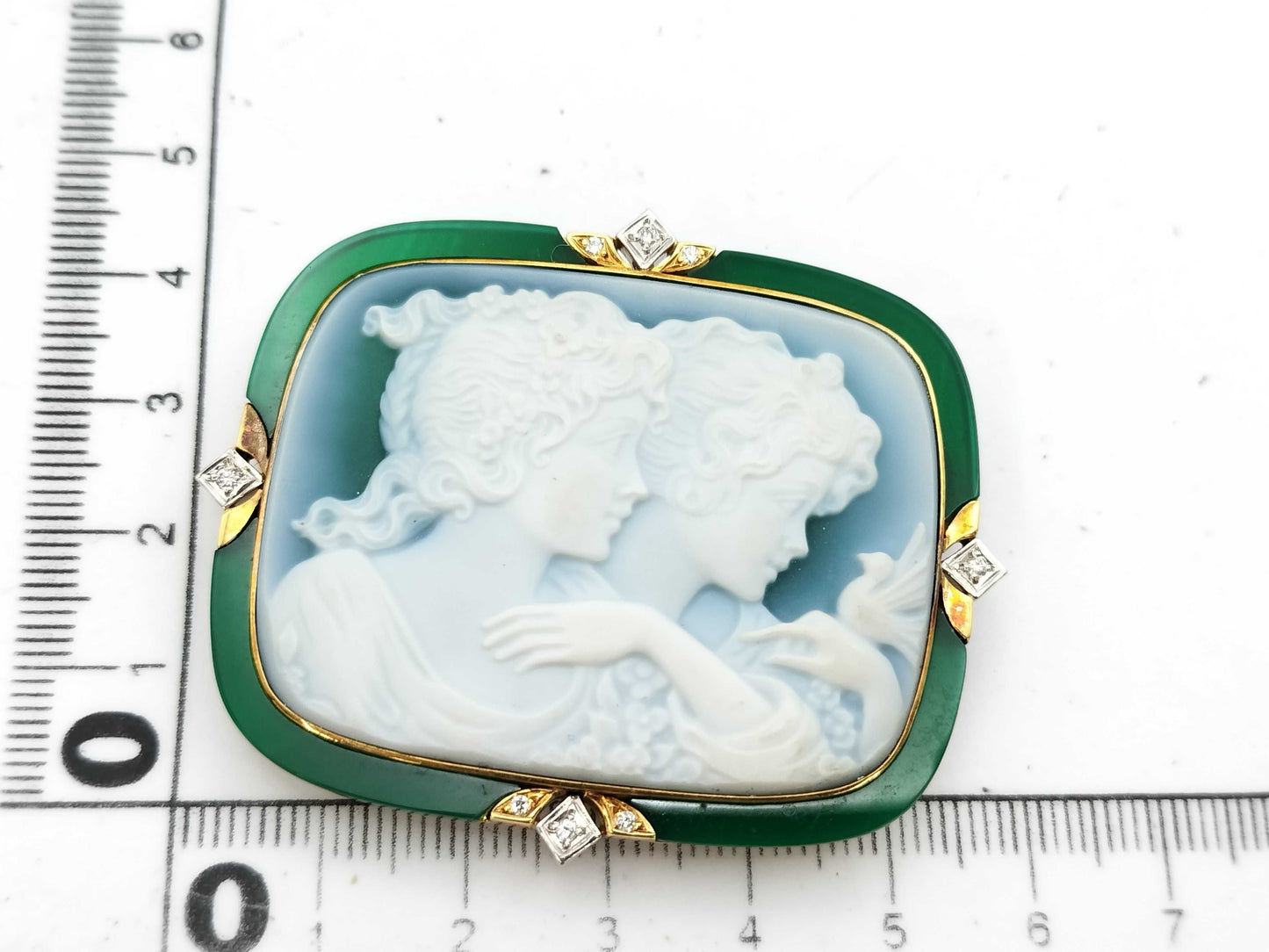 Colored Stone Agate D0.088ct K18/PT900 23.6g Brooch 