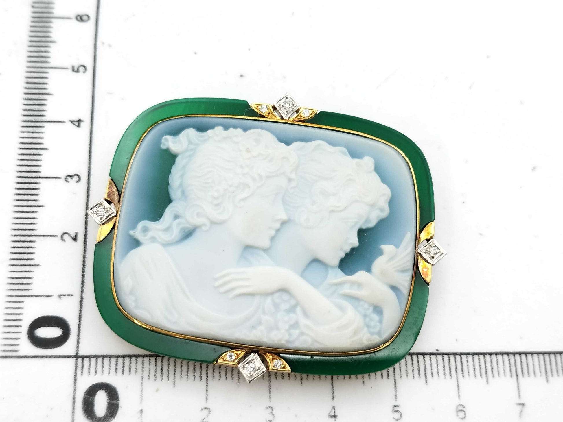 Colored Stone Agate D0.088ct K18/PT900 23.6g Brooch 