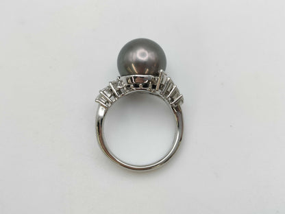 Black South Sea Pearl Ring, approx. 11.8mm diameter, 0.48ct, 8.1g, PT900 