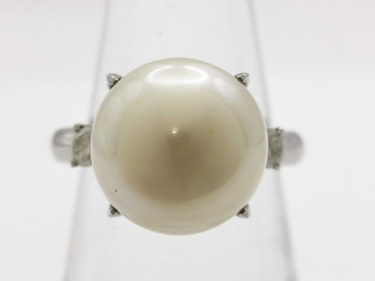 Pearl Ring, Diameter: Approx. 12.1mm, D0.20ct, Pt900, 7.7g 