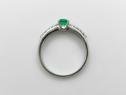 Emerald and Diamond 0.32/0.31 Stamp, Pt900 3.8g Ring 