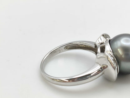 Black South Sea Pearl Ring, approx. 12.4mm diameter, 0.31ct, 8.6g, PT900 