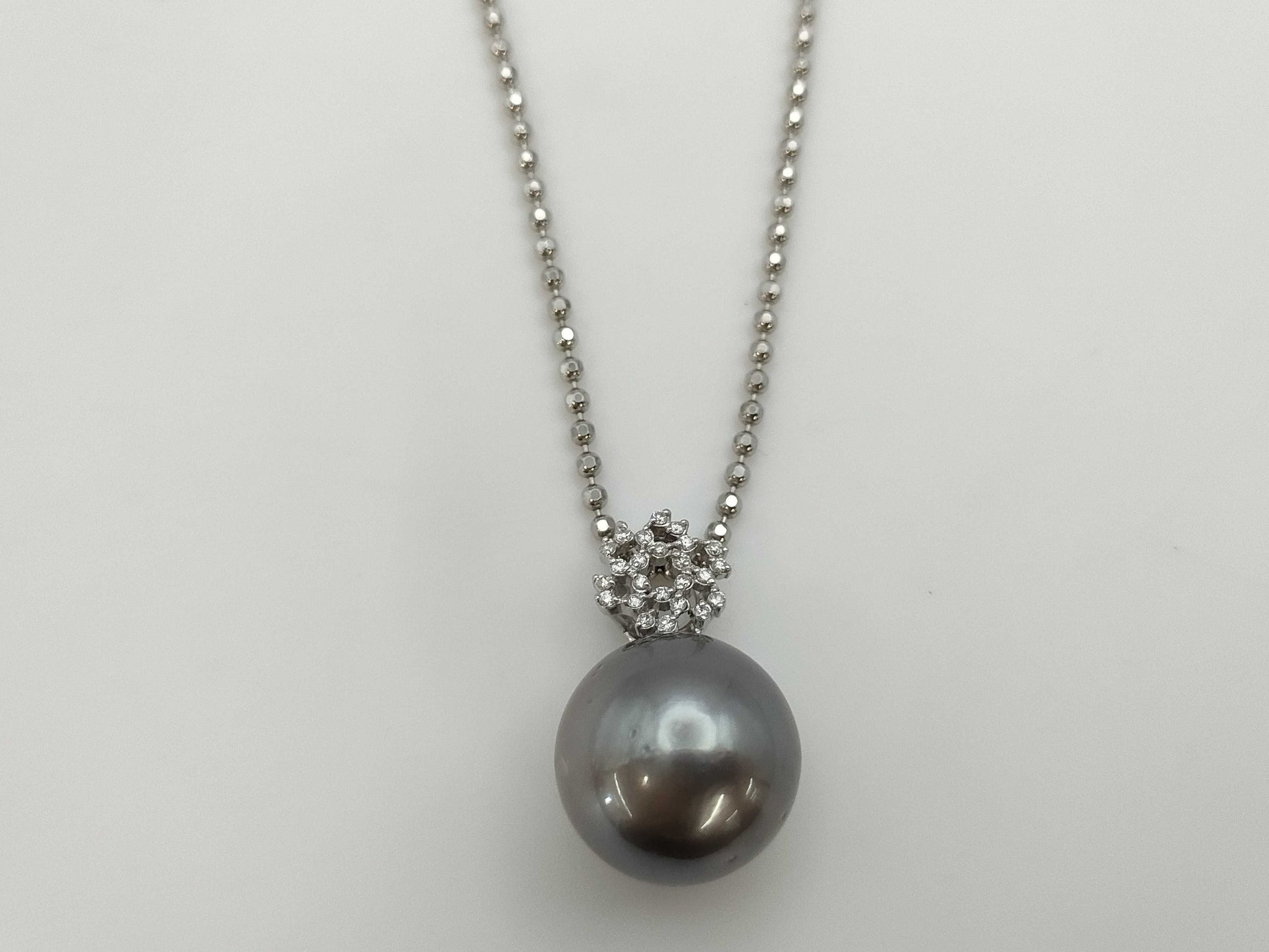 Pearl Necklace, Diameter: Approx. 16.2mm, D0.16ct, 18K White Gold, 15.0g 