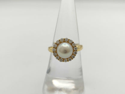 Pearl, Diameter: Approx. 8.2mm, D0.43ct, 18K Gold, 4.4g, Ring 