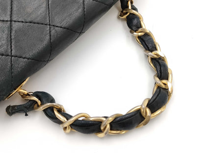 CHANEL Mini Matelasse Lambskin Top Handle Black Shoulder Bag 