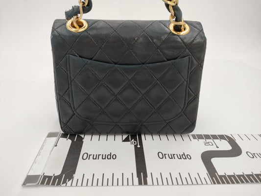 CHANEL Mini Matelasse Lambskin Top Handle Black Shoulder Bag 