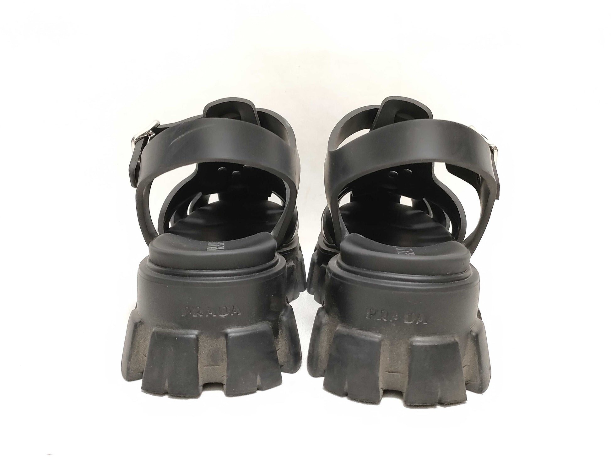 PRADA Prada Monolith Rubber Gurkha Sandals with Logo Plate, Black