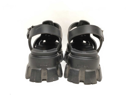 PRADA Prada Monolith Rubber Gurkha Sandals with Logo Plate, Black