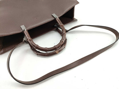 GUCCI Bamboo 2-Way Bag 002~ Brown Leather Handbag