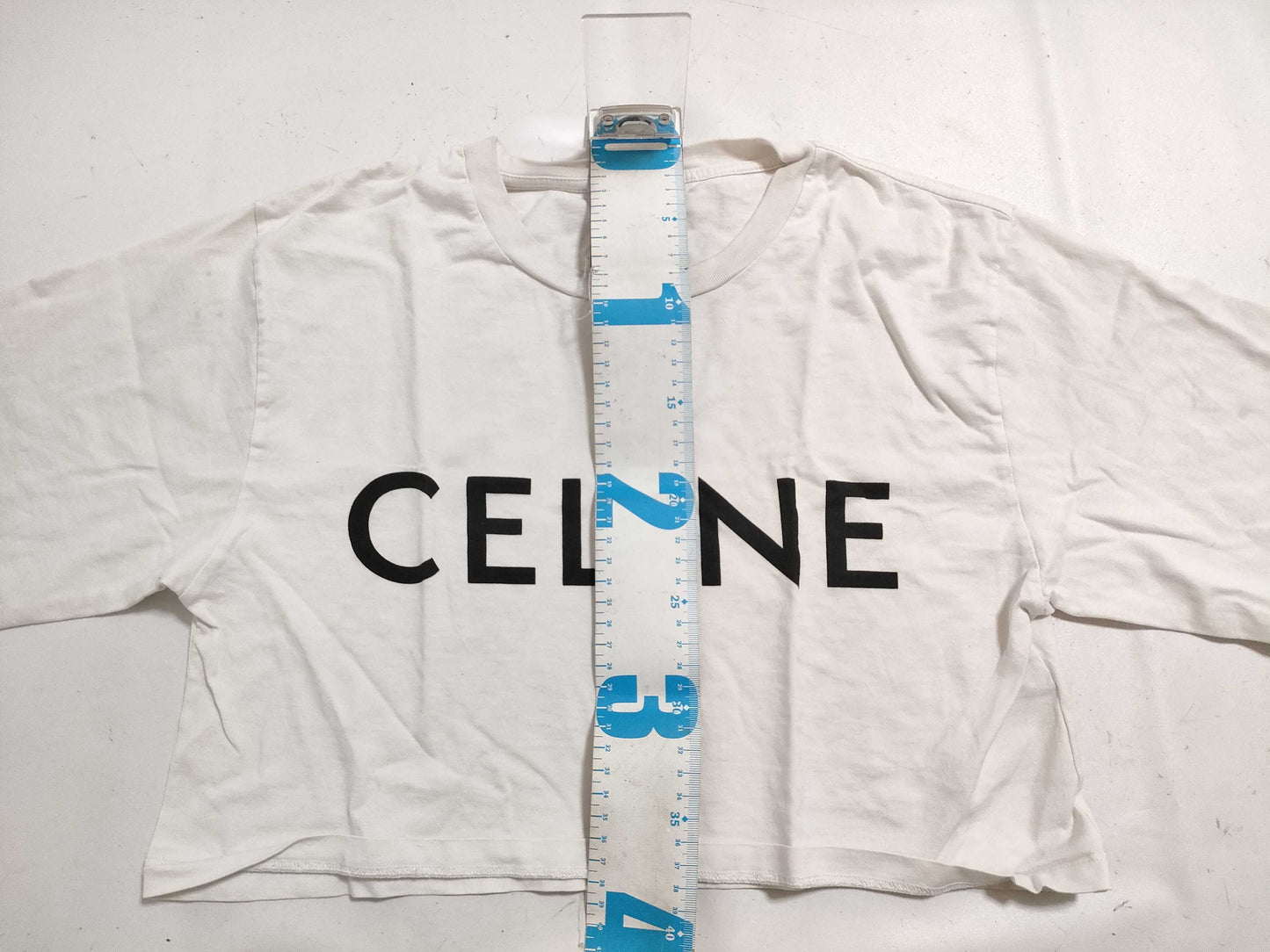 CELINE Logo Cropped T-Shirt White XS T-Shirt
