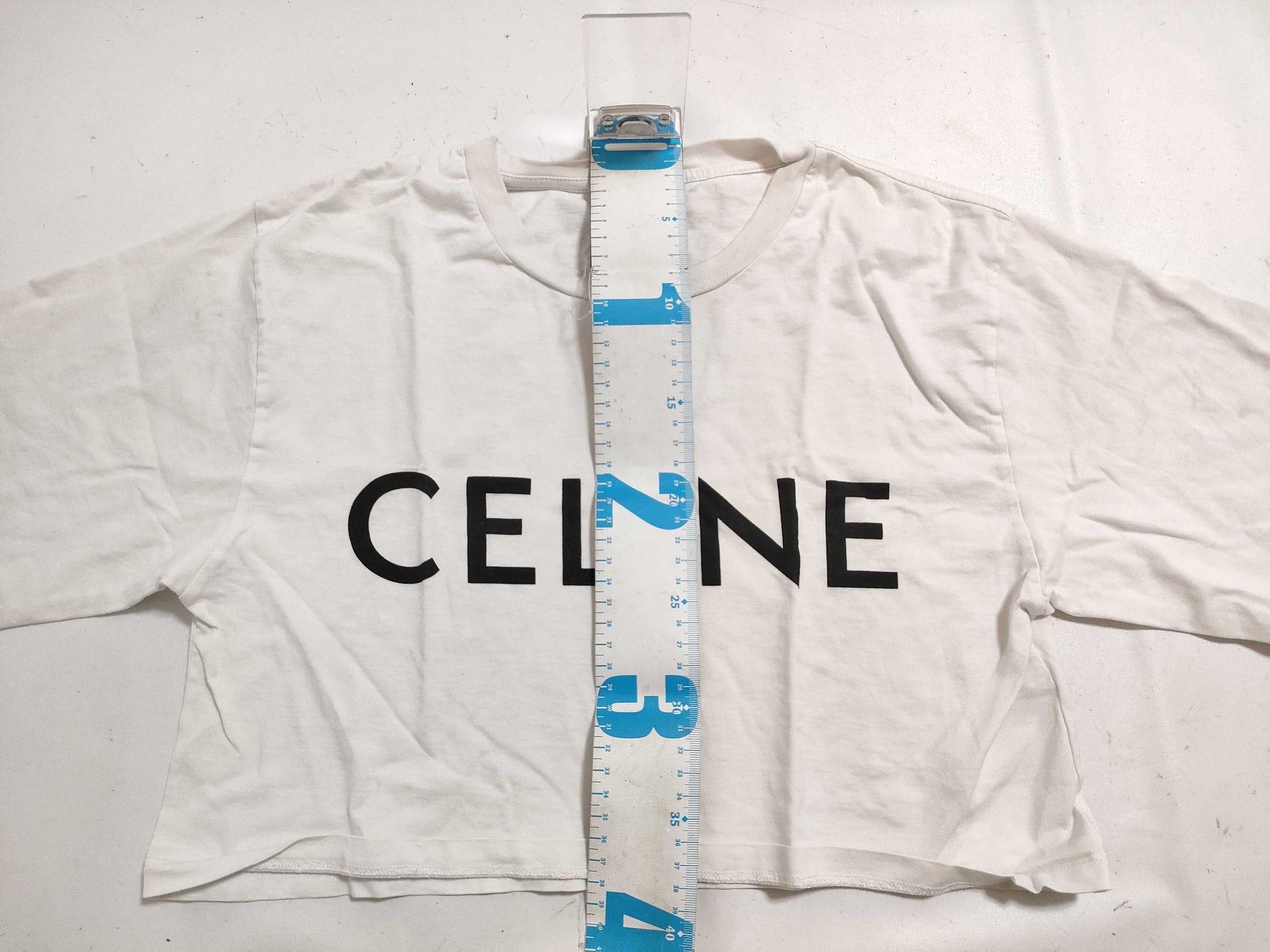 CELINE Logo Cropped T-Shirt White XS T-Shirt