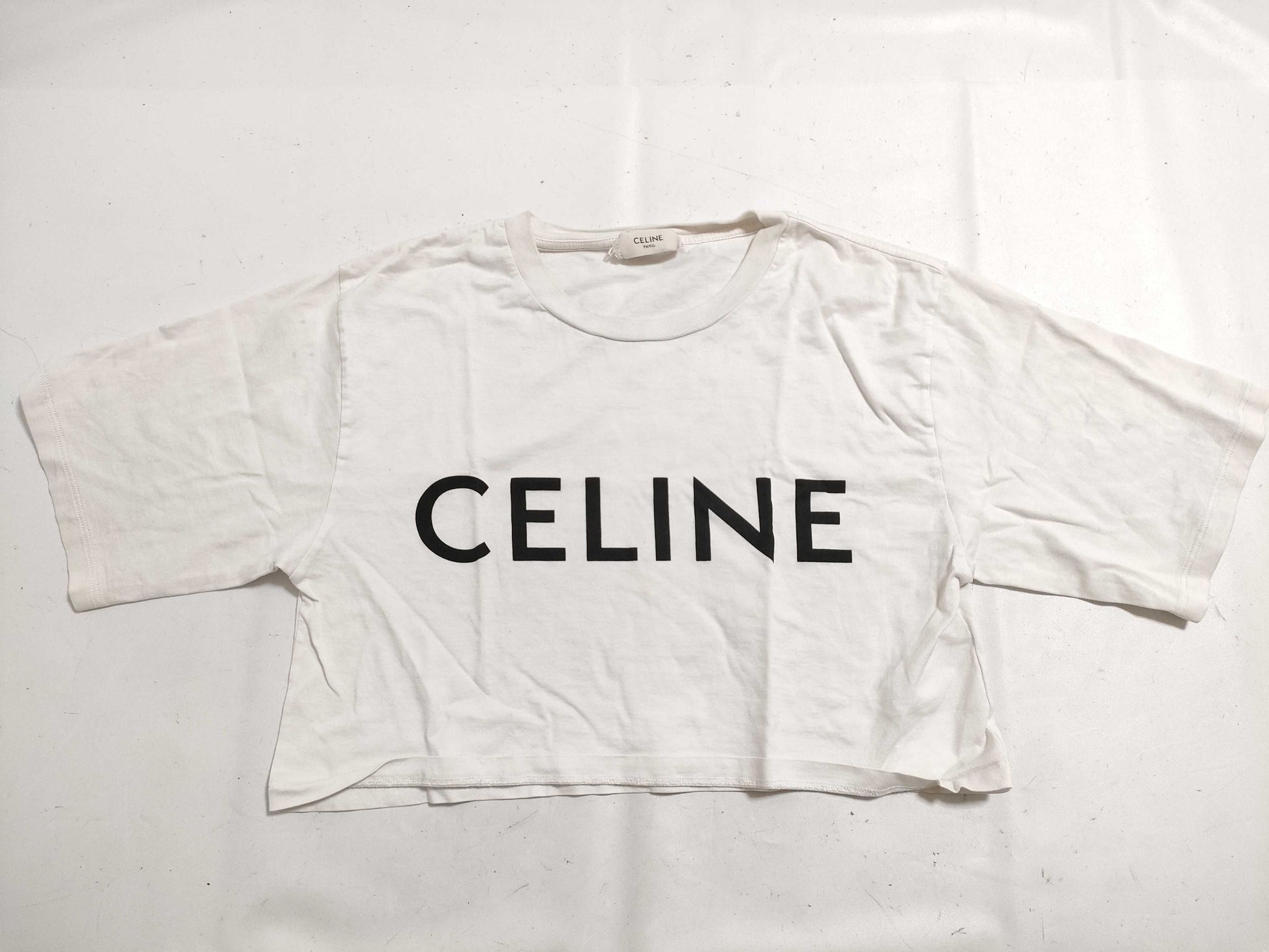 CELINE Logo Cropped T-Shirt White XS T-Shirt