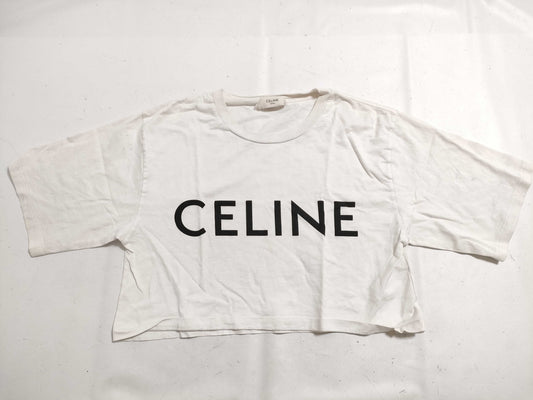 CELINE Logo Cropped T-Shirt White XS T-Shirt