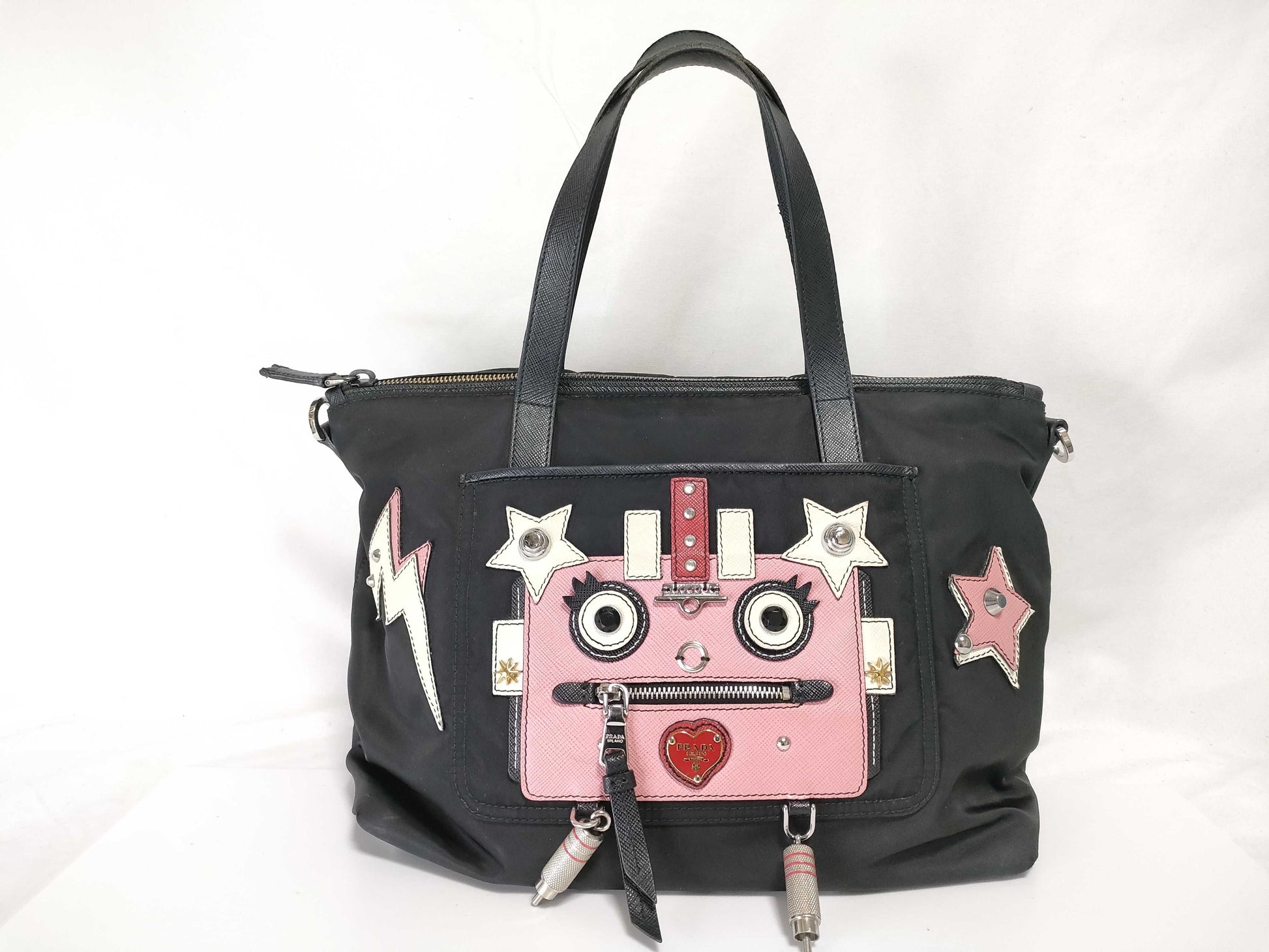 PRADA Nylon Prada Nylon Tessuto Robot 2-Way Handbag Black x Pink Handbag