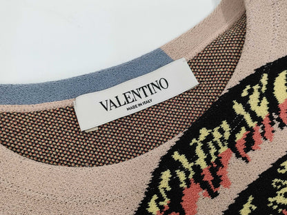 VALENTINO Short Sleeve Knit Dress, Pink, Blue, Size S