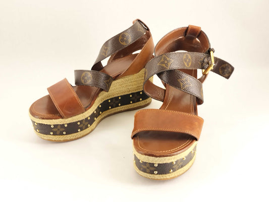 LOUIS VUITTON Monogram Louis Vuitton Monogram Vedge Sole Sandals