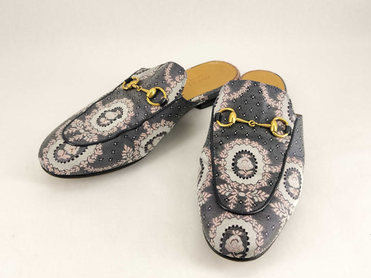 GUCCI Jacquard Princetown Horsebit Sandals 423514 Navy Size 38