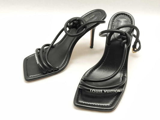LOUIS VUITTON Icon Logo Square Toe Sandals Black Sandals