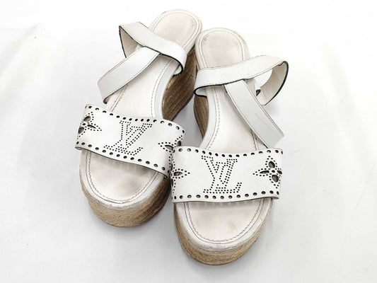 LOUIS VUITTON Horizon Leather Sandals SC1201 White Size 37 1/2 Sandals