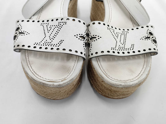 LOUIS VUITTON Horizon Leather Sandals SC1201 White Size 37 1/2 Sandals