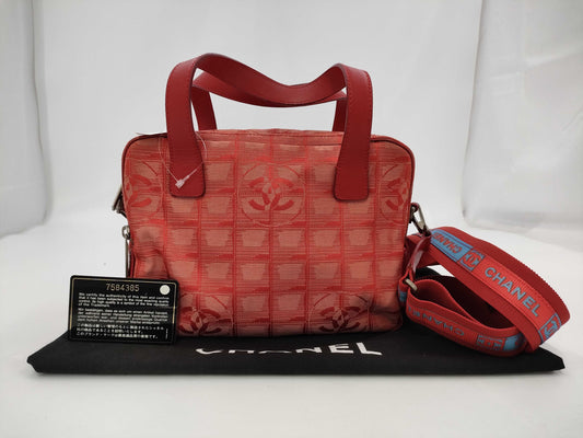 CHANEL New Travel Line Handbag/Shoulder Bag, 2-Way, Red, Nylon, 7584385