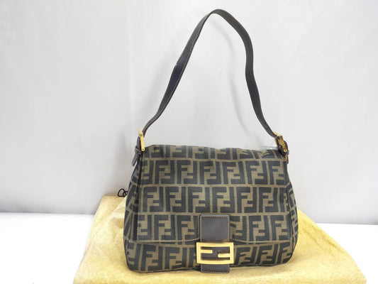 FENDI Zucca Pattern Fendi Shoulder Bag, Semi-Shoulder Bag, Mamma Bucket, Zucca Pattern Canvas, Brown, Dark Brown