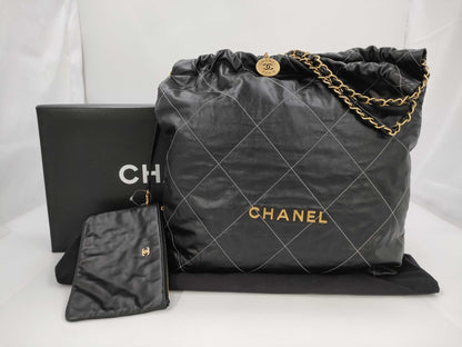 CHANEL Shoulder Bag AS3261 Black Calfskin MAT GOLD Shoulder Bag