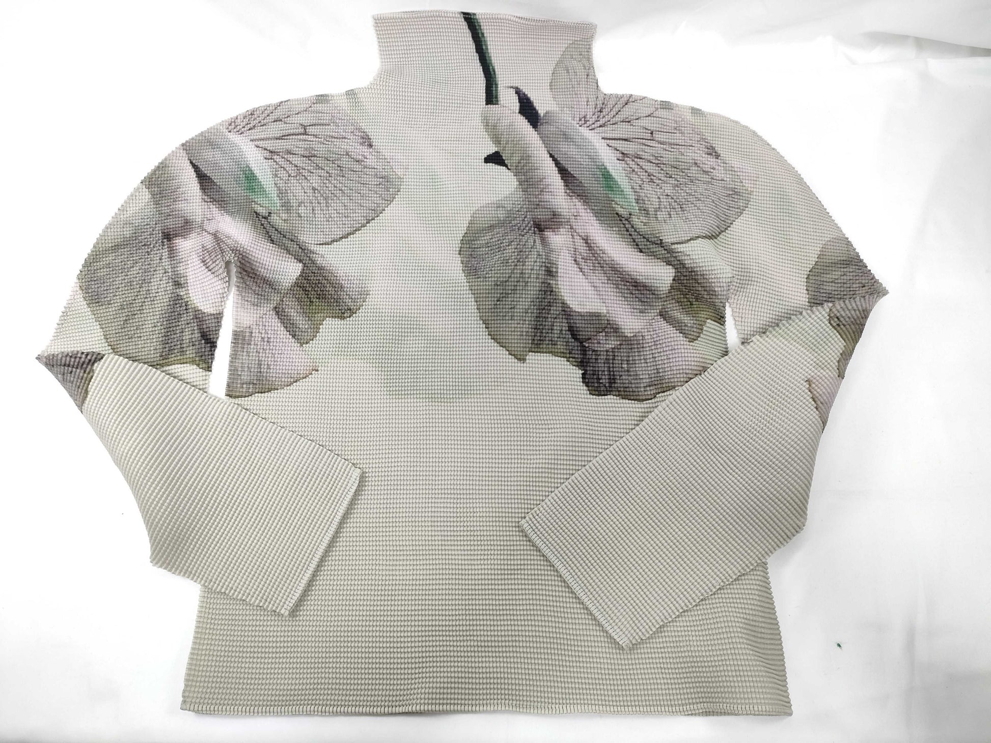 ISSEY MIYAKE Top, High Neck, Long Sleeve, Floral Print