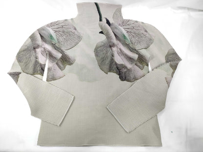 ISSEY MIYAKE Top, High Neck, Long Sleeve, Floral Print