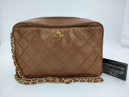 CHANEL Matelasse Chain Shoulder Bag, Lambskin, Brown, Shoulder Bag