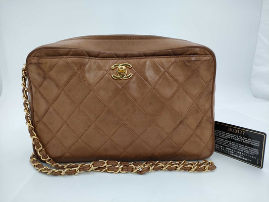 CHANEL Matelasse Chain Shoulder Bag, Lambskin, Brown, Shoulder Bag