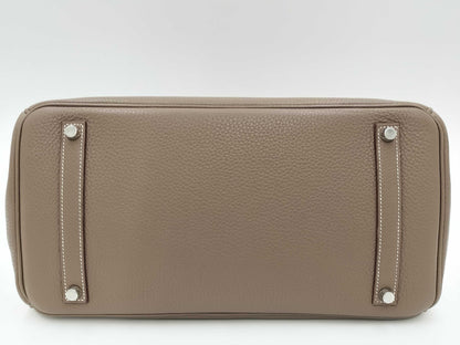 HERMES Birkin 35 in Taurillon Clemence Etoupe leather with silver hardware, N stamped.