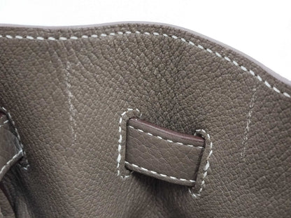 HERMES Birkin 35 in Taurillon Clemence Etoupe leather with silver hardware, N stamped.