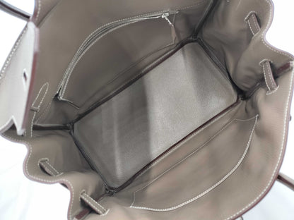 HERMES Birkin 35 in Taurillon Clemence Etoupe leather with silver hardware, N stamped.