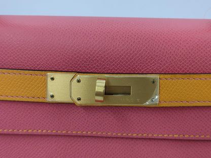 HERMES Kelly 28 Serie Personal Order Epsom Leather Rose Azalee Jaune D'or with Matte Gold Hardware and C Stamp