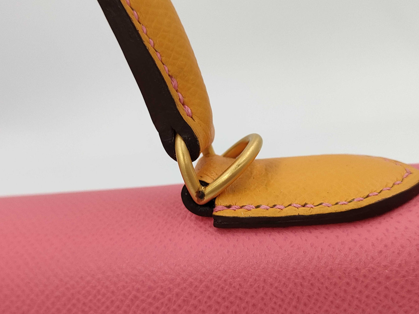 HERMES Kelly 28 Serie Personal Order Epsom Leather Rose Azalee Jaune D'or with Matte Gold Hardware and C Stamp