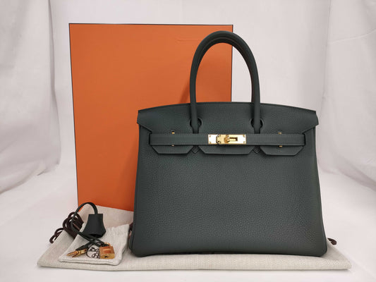 HERMES Birkin 30K Stamped Vert Amande Gold Hardware Handbag