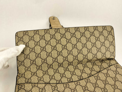 GUCCI GG Supreme Dionysus Large Shoulder Bag in Beige and Silver Supreme Coated Canvas 