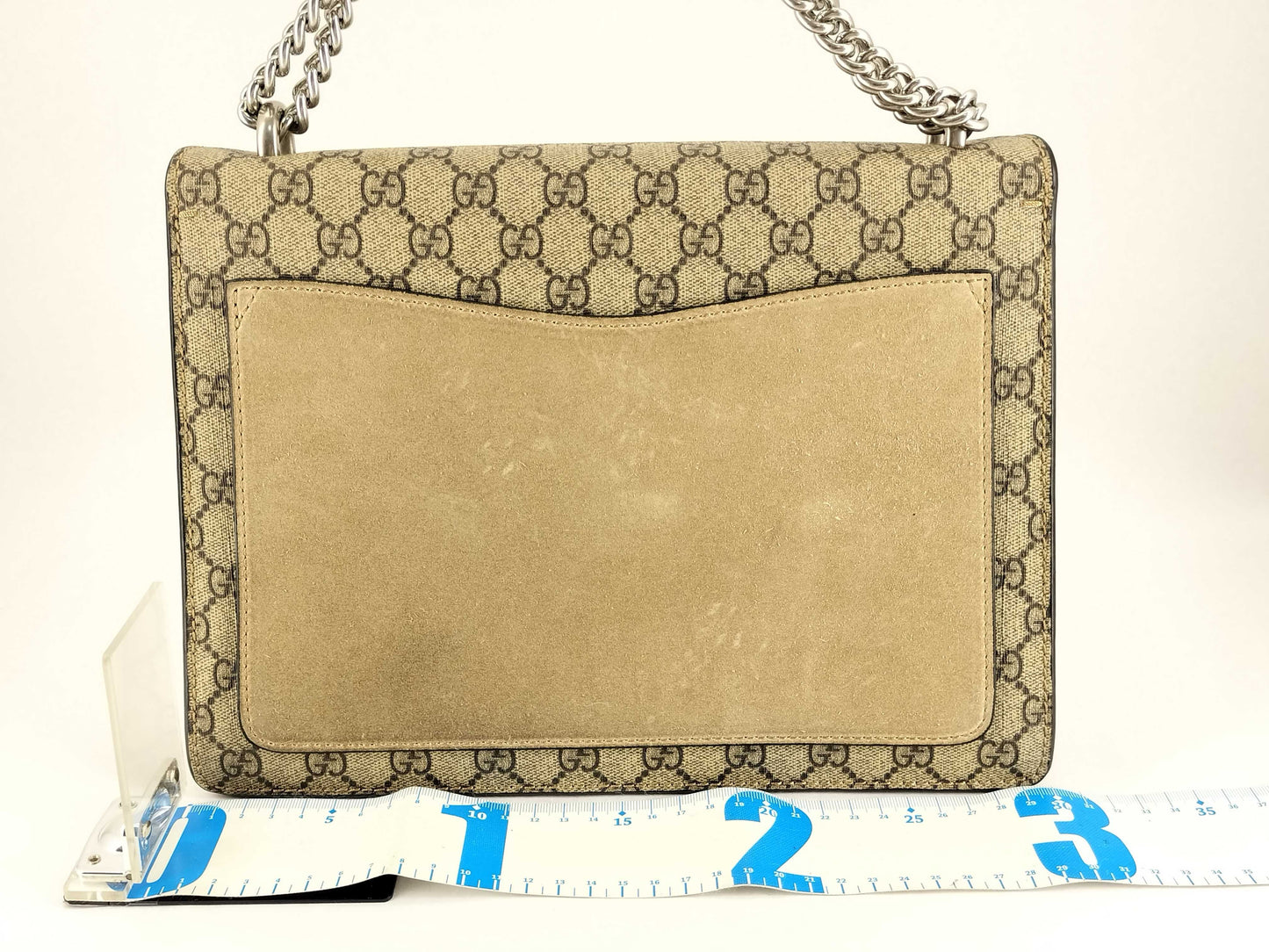 GUCCI GG Supreme Dionysus Large Shoulder Bag in Beige and Silver Supreme Coated Canvas 