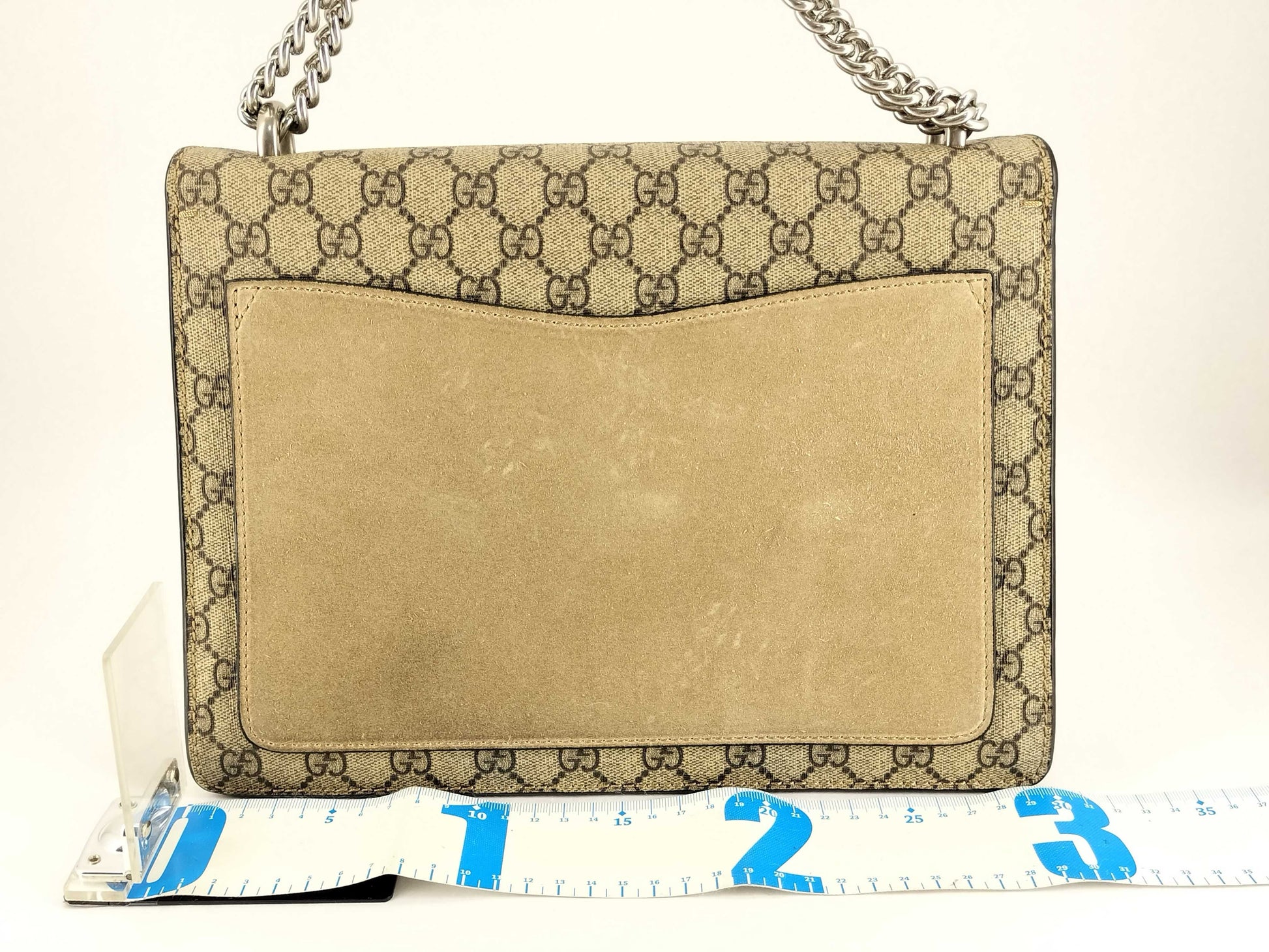 GUCCI GG Supreme Dionysus Large Shoulder Bag in Beige and Silver Supreme Coated Canvas 