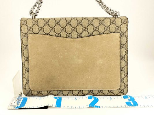 GUCCI GG Supreme Dionysus Large Shoulder Bag in Beige and Silver Supreme Coated Canvas 
