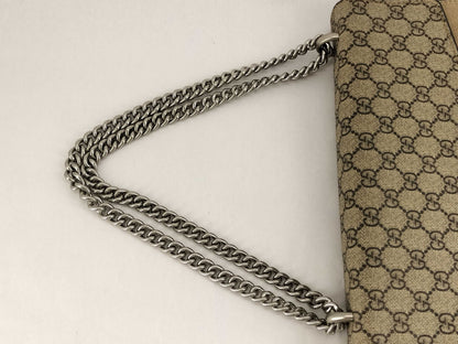 GUCCI GG Supreme Dionysus Large Shoulder Bag in Beige and Silver Supreme Coated Canvas 