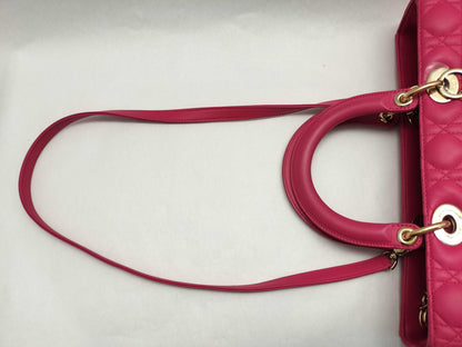 Dior Lady Dior Large Zip Handbag in Fuchsia Cannage Lambskin Leather and Gold, 16-BO-0193