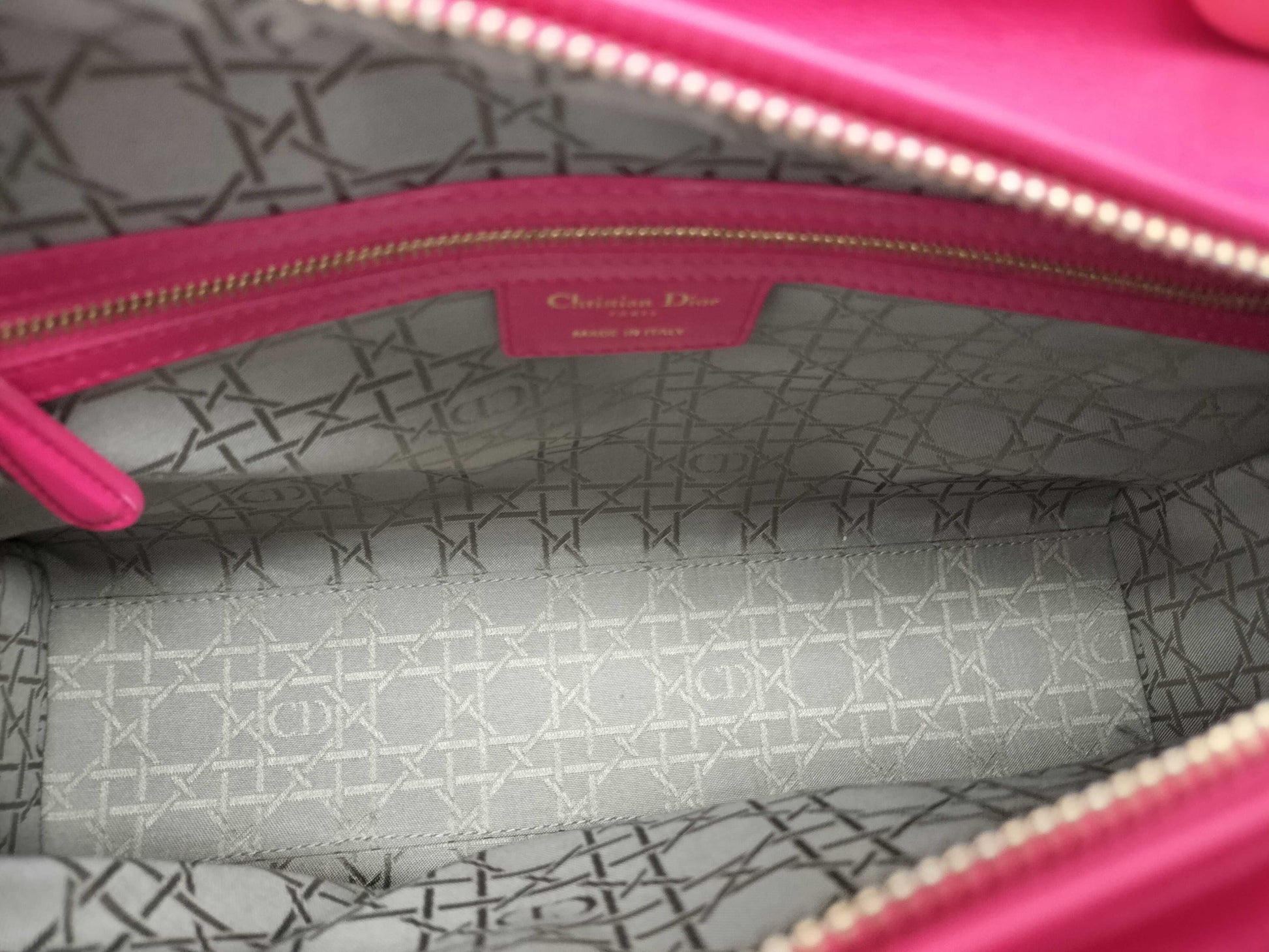 Dior Lady Dior Large Zip Handbag in Fuchsia Cannage Lambskin Leather and Gold, 16-BO-0193