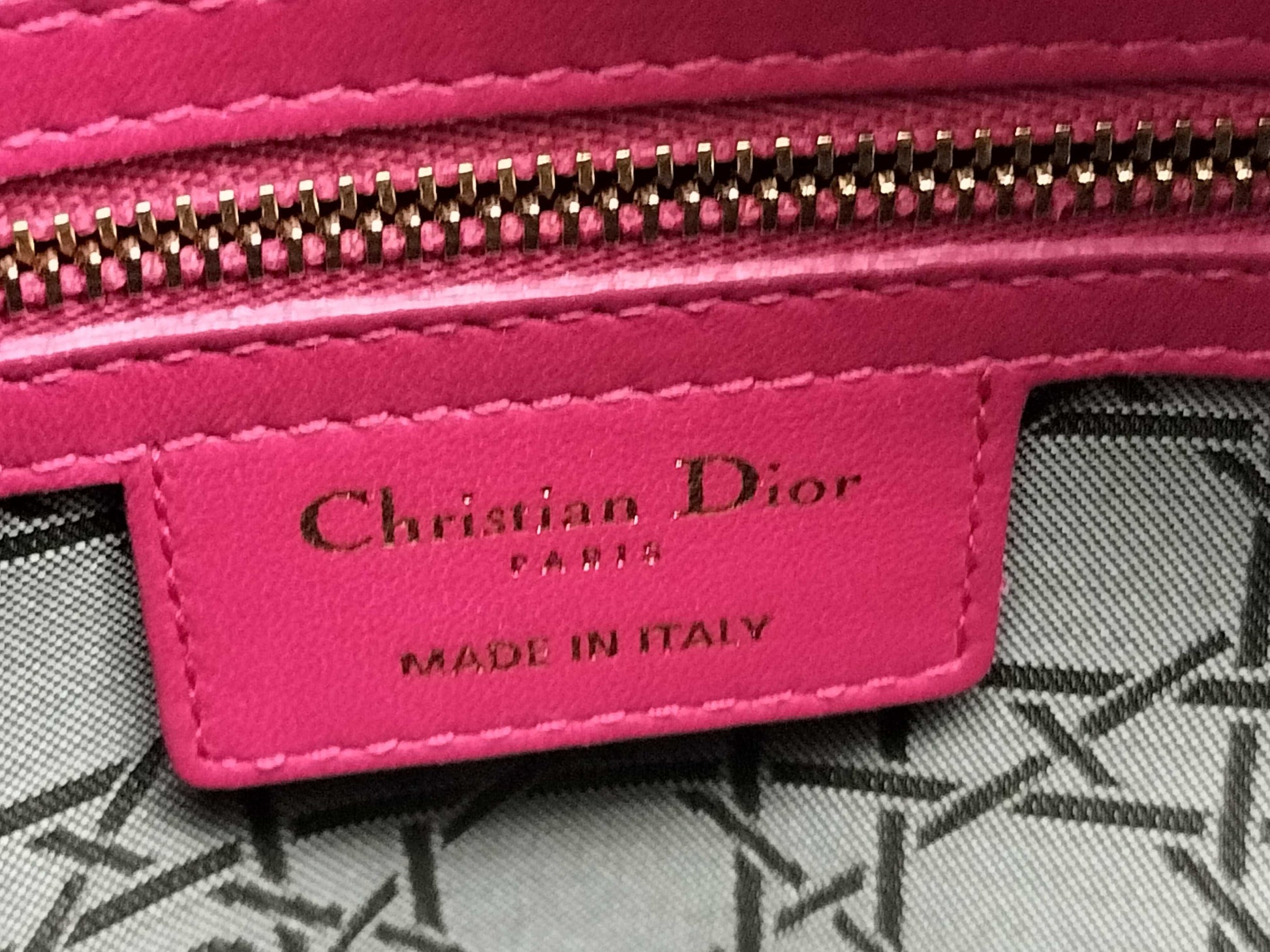 Dior Lady Dior Large Zip Handbag in Fuchsia Cannage Lambskin Leather and Gold, 16-BO-0193