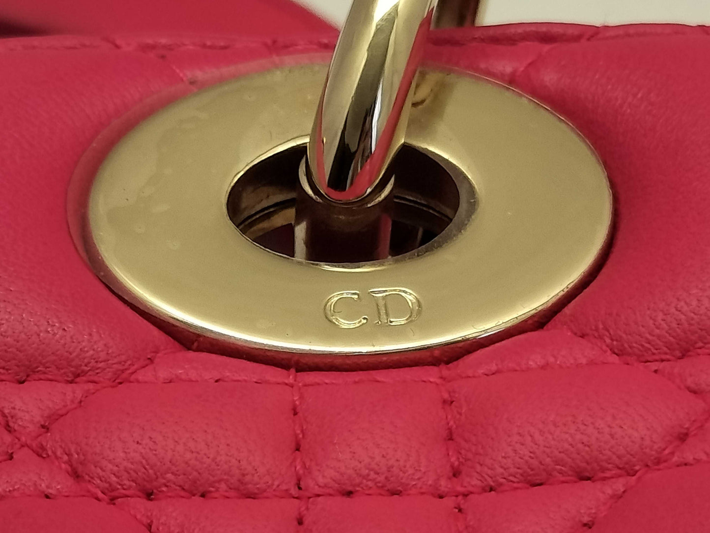 Dior Lady Dior Large Zip Handbag in Fuchsia Cannage Lambskin Leather and Gold, 16-BO-0193